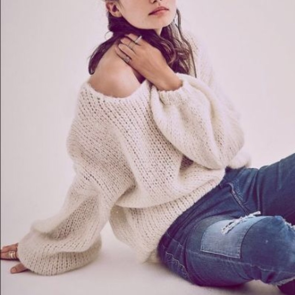 Free People Cream Knit Sweater